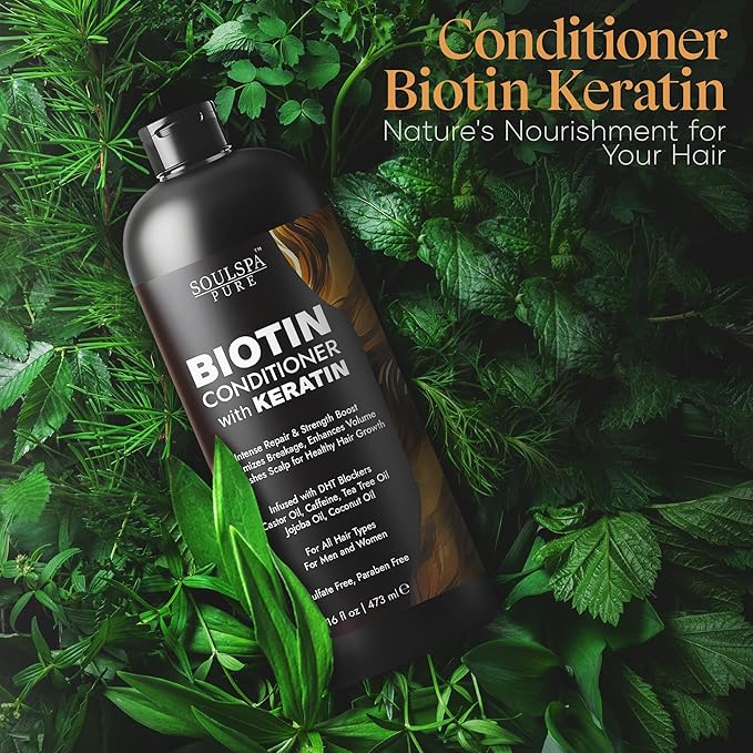 Biotin Conditioner with Keratin - Intense Repair & Strength Boost Formula - Nourishes Scalp for Healthy Hair Growth, with Tea Tree Oil & DHT Blockers, for Men & Women, 16 fl oz - SOULSPA PURE-Velvo Beauty