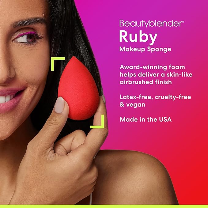 Beautyblender® | Ruby Beauty Blender Makeup Sponge, Super-Soft Foam Easily Blends Foundations, Powders & Creams, Made in USA, Reusable, Washable, Streak Free Application, Vegan, Cruelty Free-Velvo Beauty