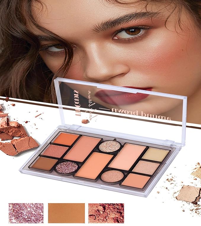 12 Colors Pink Eyeshadow Palette, Mini All in One Blush, Eyebrow & Eye Makeup Kit, Highly Pigmented Matte & Shimmer Shades, Big Artist Comprehensive Facial Makeup, Travel Friendly (02)-Velvo Beauty