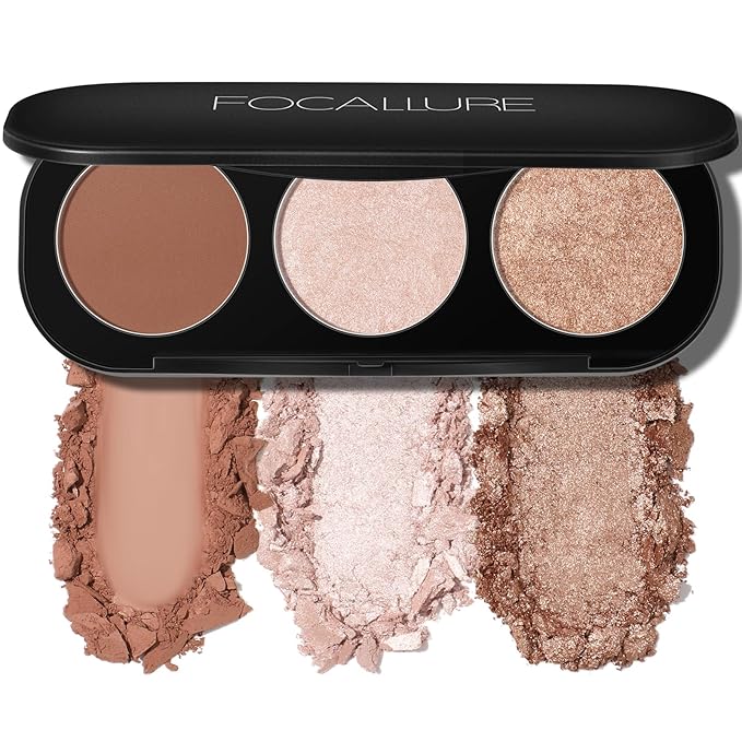 FOCALLURE Blush and Highlighter Palette,3 in 1 Makeup Powder Cruelty-Free Matte Blush,Shimmer Illuminator Highlighters for a Glowing Look,#02-Velvo Beauty