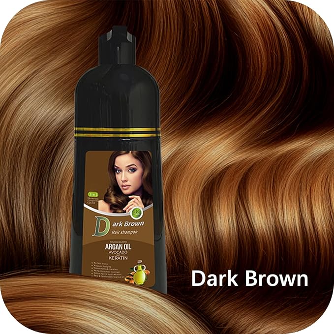 Gray Coverage Color Shampoo - 3-in-1 Color Depositing Shampoo with Herbal Formula, Ammonia-Free Hair Dye for Women & Men, Long-Lasting Root Touch Up (Dark Brown, Lasts 6 Weeks)-Velvo Beauty