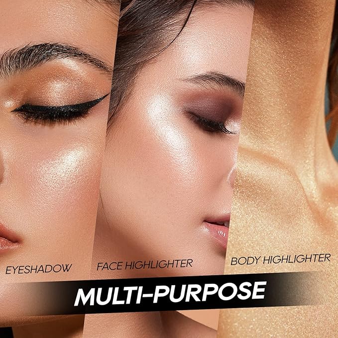 Baked Highlighter Powder Palette, Makeup Highlighter Powder Palette Sheer Shimmering Finish Face Highlighters Makeup Iluminadores de Maquillaje #03 Sun Glow-Velvo Beauty