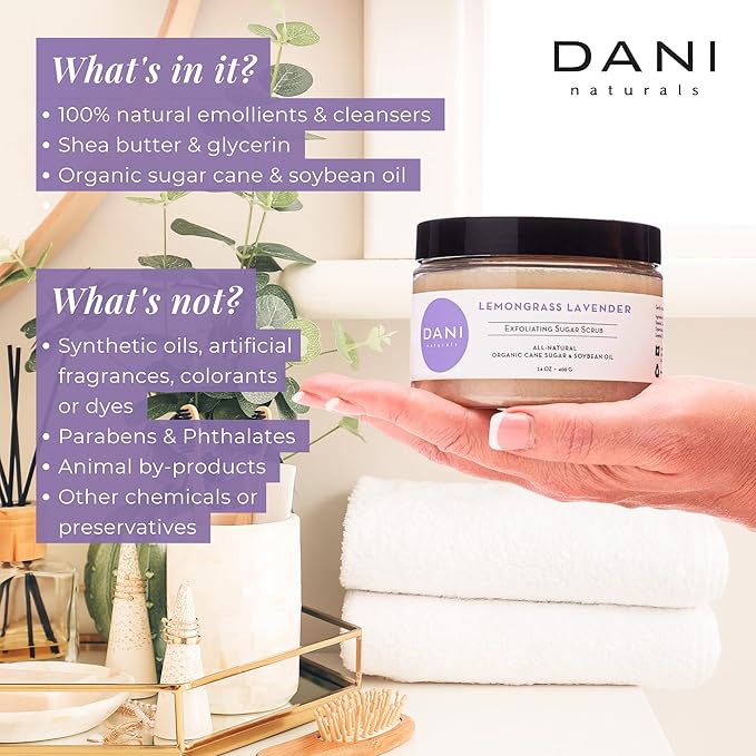 Naturals Sugar Scrub - Exfoliating Lemongrass Lavender with organic cane sugar and shea butter gently exfoliates and hydrates, leaving skin smooth and refreshed. 14 oz-Velvo Beauty