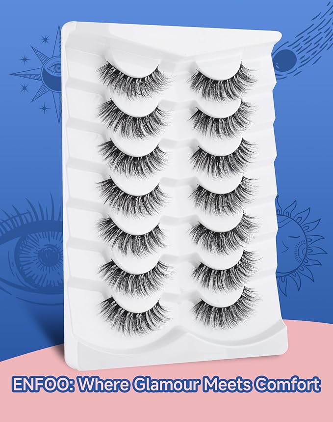 Lashes Volume False Eyelashes Wispy Natural Look Everyday Flared Strip EyeLash Fluffy Lash Long Soft Round-Eye Pack 16MM 7 Pairs D89-Velvo Beauty