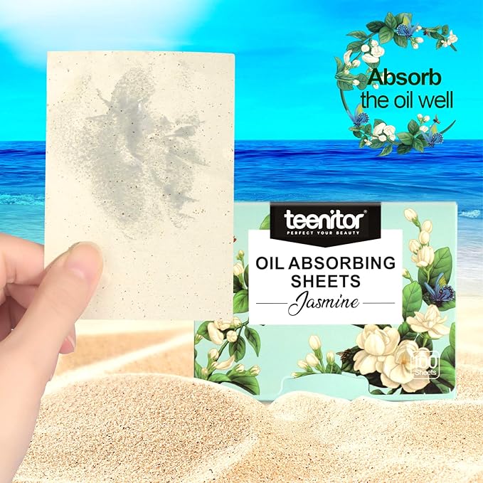 Teenitor Oil Blotting Papers for Face, 100 Sheets Jasmine Oil Blotting Sheets for Oily Skin, Oil Control Film Oil Absorbing Sheets for Face Men Women, Oil Absorbent Pads-Velvo Beauty