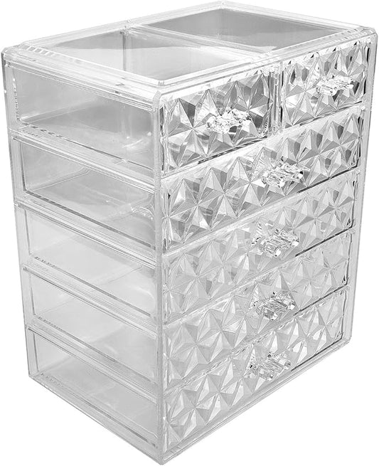 Sorbus Acrylic Makeup Organizer - Organization and Storage Case for Cosmetics Make Up & Jewelry - Big Clear Makeup Organizer for Vanity, Bathroom, College Dorm, Closet, Desk (4 Large, 2 Small Drawers)-Velvo Beauty