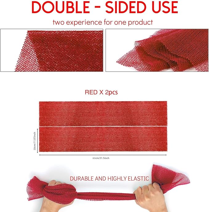 UJFQBH 2 Pieces African Bath Sponge African Net Long Net Bath Sponge Exfoliating Shower Body Scrubber Back Scrubber Skin Smoother,Great for Daily Use (Red)-Velvo Beauty