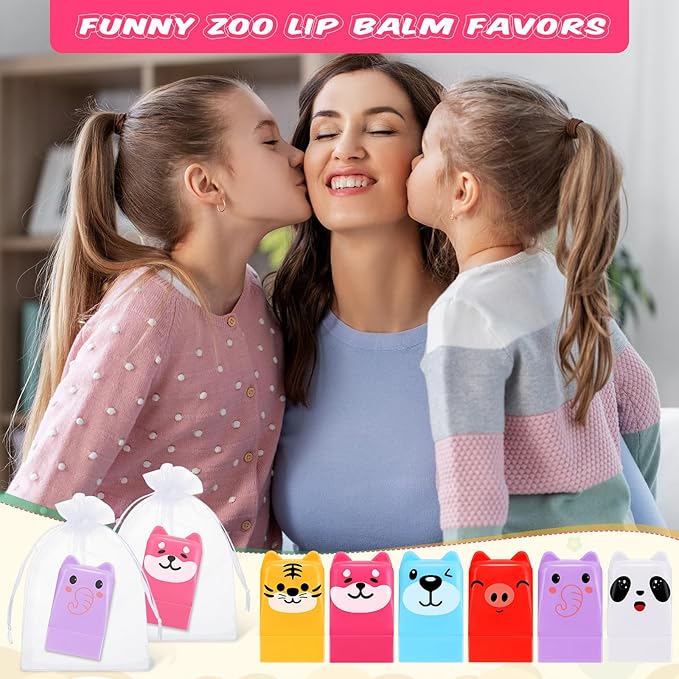 30 Sets Wild Animal Birthday Lip Balm Gifts Bulk Baby Shower Prizes Gift Girl Birthday Lip Balm Jungle Animal Party Favors for Preschool Toddler Boy Girl Classroom Prizes Classroom Prizes-Velvo Beauty