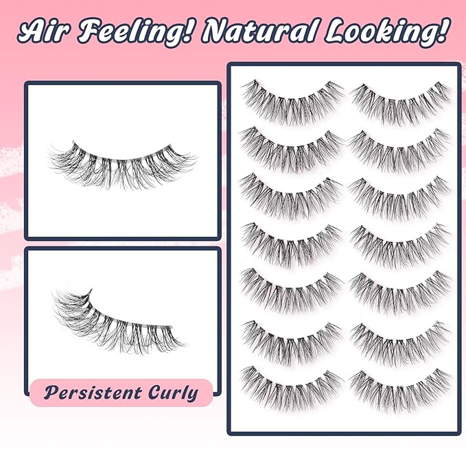Wispy Lashes Natural Look False Eyelashes 13MM Eye Lash Pack 3D Volume Fake Eyelashes 7 Pair Siligli-Velvo Beauty