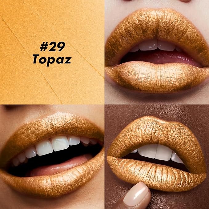 FOCALLURE Ultra Chic Metallic Lipstick,Rich Vitamin E Lip Crayon,Lightweight Shinning Color without Drying or Fading,Long Lasting Lips Makeup,#29 Topaz-Velvo Beauty