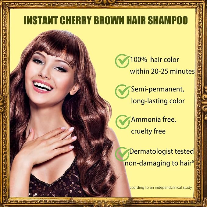 Cherry Brown Hair Dye Shampoo 3 in 1 - Champu Para Pintar el Cabello, Herbal Brown Hair Dye for Women Men, Hair Color Shampoo-Velvo Beauty