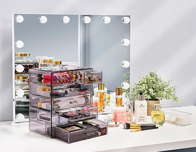 Sorbus Acrylic Makeup Organizer - Organization and Storage Case for Cosmetics Make Up & Jewelry - Big Clear Makeup Organizer for Vanity, Bathroom, College Dorm, Closet, Desk (4 Large, 2 Small Drawers)-Velvo Beauty