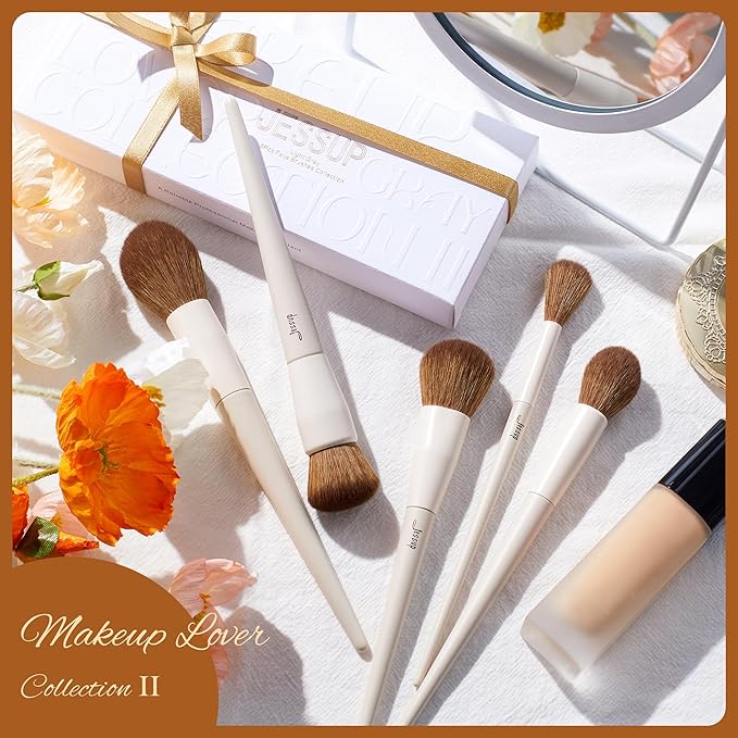 Jessup Makeup Brush Set 5Pcs Face Makeup Brushes Vegan Soft Foundation Brush Blush Brush Bronzer Contour Brush Highlighter Brush Fluffy Setting Powder Brush, Light Grey T493-Velvo Beauty