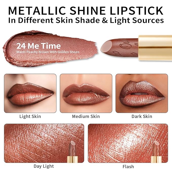Oulac Glitter Lipstick for Women with Metallic 3D Shine Lightweight Hydrating Formula, High Impact Lip Color, Vegan Beauty, Sheer Coverage Lip Makeup, Christmas Gifts for Women, Me Time(24)-Velvo Beauty