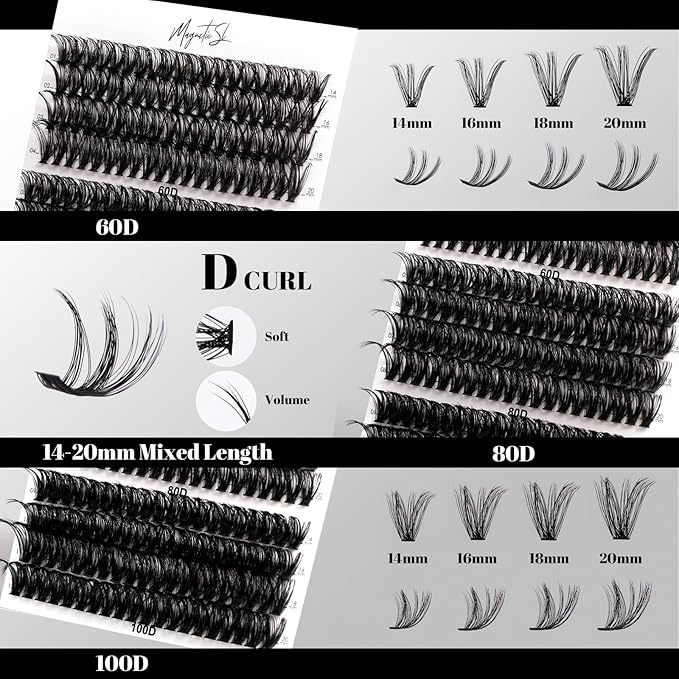 Lash Clusters 480 Clusters D Curl 10-20mm False Eyelash 60D 80D 100D Thick Eyelash Extension 20D 30D 40D Individual Eyelashes Multi-Style DIY Lash Extensions for Beginners(20D-100D-D, 10-20MIX)-Velvo Beauty