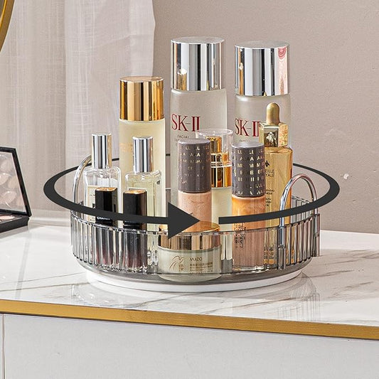 Rotating Makeup Organizer for Vanity, High-Capacity Skincare Clear Make Up Storage Perfume Organizers Cosmetic Dresser Organizer Countertop 360 Spinning (Gray, 1 Tier)-Velvo Beauty
