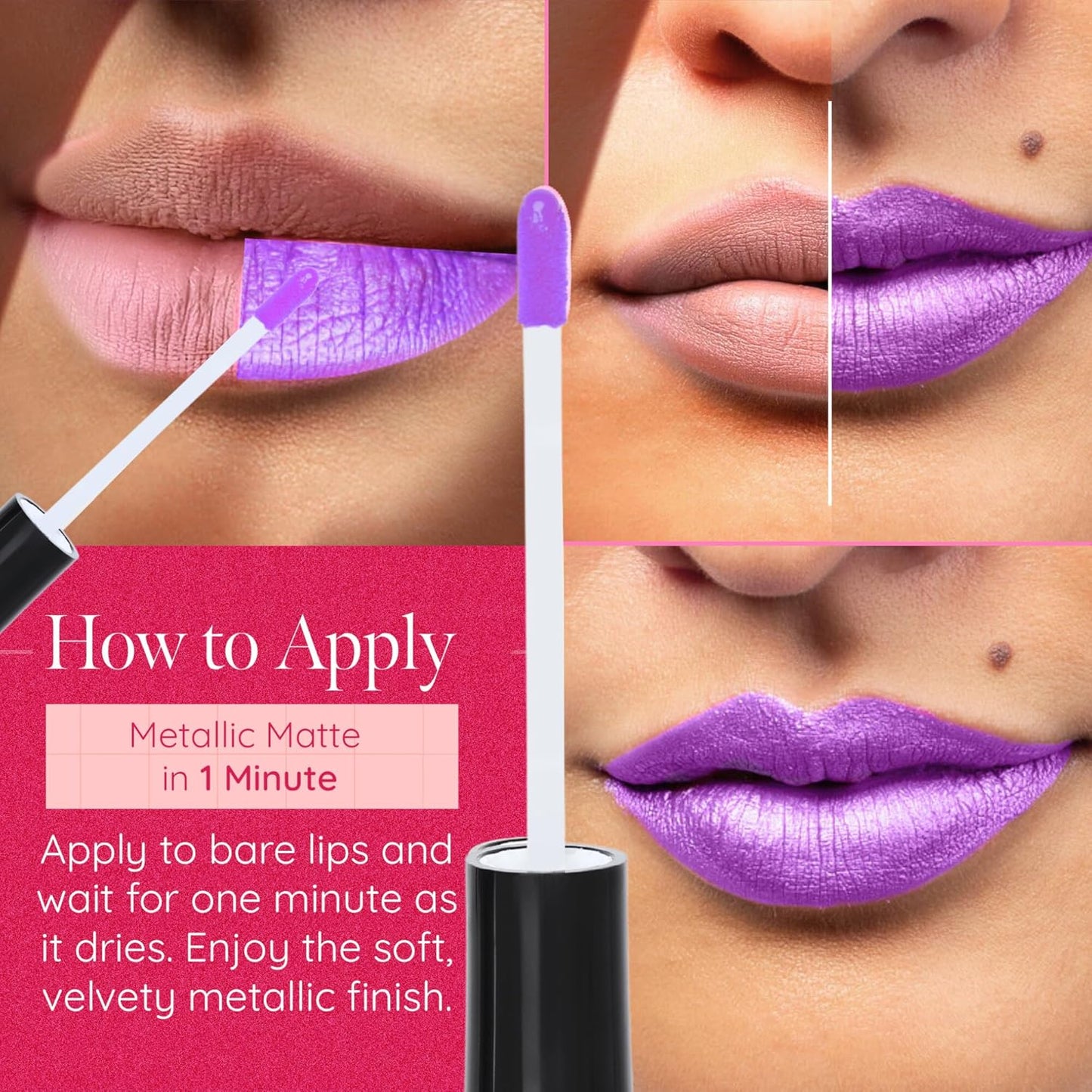 Aromi Metallic Liquid Lipstick for Women | Bright Purple Lilac Lip Color with Shimmery Finish, Vegan, Long-Lasting (Purple Unicorn)-Velvo Beauty