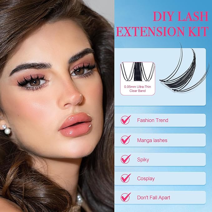 Lash Clusters - Lash Clusters Kit Mix Manga Lash Clusters 0.07D Lashes Clusters Anime Lashes Ultra-Thin Invisible Band 0.05mm DIY at Home No Lash Glue Included-Velvo Beauty