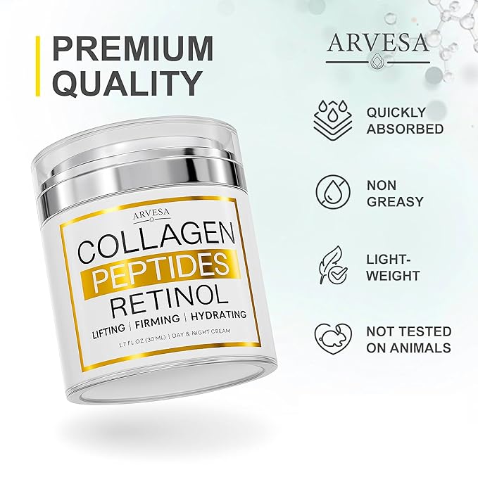 Retinol Cream for Face with Collagen, Peptides - Anti Aging Wrinkle Cream for Women and Men - Day-Night Facial Moisturizer with Hyaluronic Acid - Tightening and Skin Firming - Neck & Décolleté-Velvo Beauty
