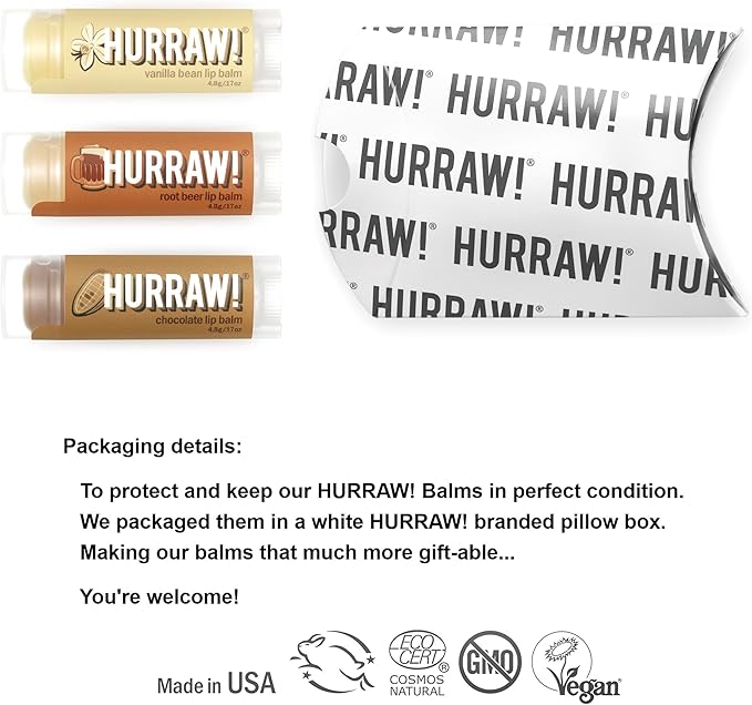 Hurraw! Vanilla Bean, Root Beer, Chocolate Lip Balms, 3 Pack Bundle: Organic, Certified Vegan, Cruelty and Gluten Free. Non-GMO, 100% Natural Ingredients. Bee, Shea, Soy and Palm Free. Made in USA-Velvo Beauty