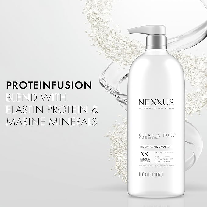 Nexxus Clean and Pure Clarifying Shampoo, With ProteinFusion, Nourished Hair Care Silicone, Dye And Paraben Free 33.8 oz-Velvo Beauty