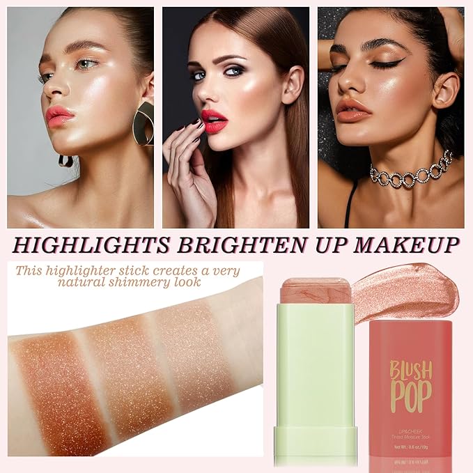 Highlighter Makeup Stick - Blush Highlighters Makeup Stick for Face & Body, Natural Silky Shimmer Highlight, Bendable Long Lasting Highlighter Wand, Cream Korean Highlighter (Soft Pink)-Velvo Beauty