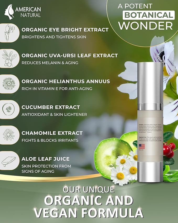 Blend Organic Eye Serum For Bags Under Eyes - Dark Eye Circle Remover with Eyebright Extract - Under Eye Serum For Dark Circles and Puffiness - Anti Aging Eye Cream For Women (0.5Oz)-Velvo Beauty