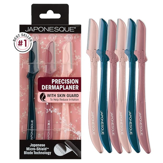 JAPONESQUE Precision Dermaplaner Facial Razors – 2pk 6 Piece Set, Eyebrow and Facial Hair Single Blade Razors for Women and Men, 2pk, 6ct.-Velvo Beauty