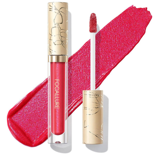 FOCALLURE Metallic Liquid Lipstick,Non Stick Cup Lip Gloss,High Impact Lip Color with Transfer-proof Wear,Long Lasting & Waterproof Lipstick Makeup for Women,RD05 CHERRY BERRY-Velvo Beauty