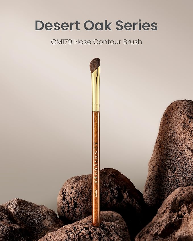 Desert Oak Series Nose Contour Brush - Angled Pony Hair Bristles for Seamless Sculpting, Dual-Use with Cream/Powder, Ebana Handle & Brass Ferrule (CM 179)-Velvo Beauty