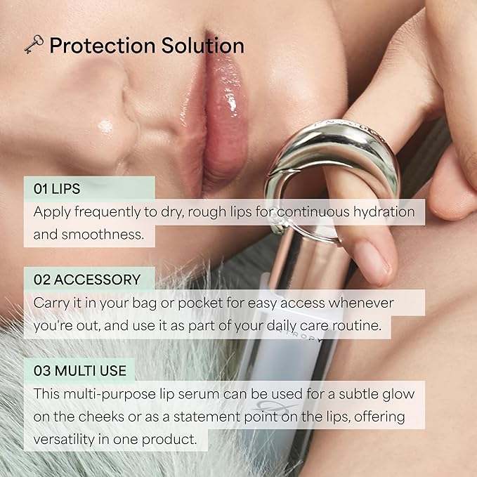 ENTROPY Makeup Charm Ultra Glossy Lip Serum, Nourish Lip Care with Amino Acid Complex, Hydrating, Cooling Care, Non-Sticky, High Shine Finish, Crystal Clear-Velvo Beauty