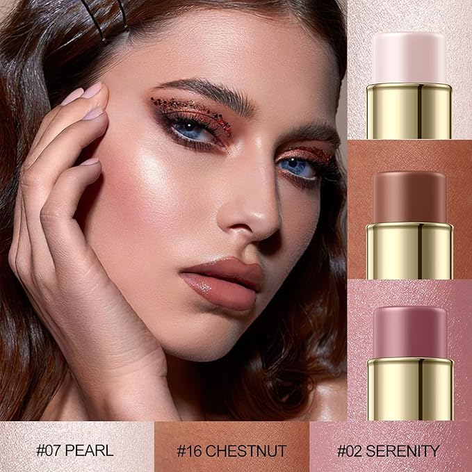 3 Pcs UNIVERSAl Contour Stick Set,Cream Blush & Highlighter Bronzer Pen,Long Lasting & Smooth Natural Face Contouring Illuminator,Professional Makeup Kit for All Skin-Velvo Beauty
