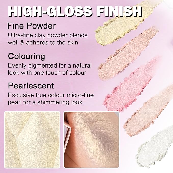 White Highlighter Makeup Palette Face Highlighter Powder Iluminadores De Maquillaje Narutal Shimmer Glitter Highlighter Contour Powder Makeup Palette-02 Quicksand Gold-Velvo Beauty