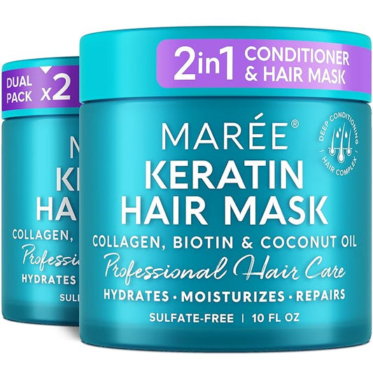 MAREE Hair Mask for Damaged Hair 2 PACK - Keratin Treatment Conditioner - Extremely Deep Conditioning Mask, Hydrating & Repairing, Keratina Mascarilla Para el Cabello-Velvo Beauty