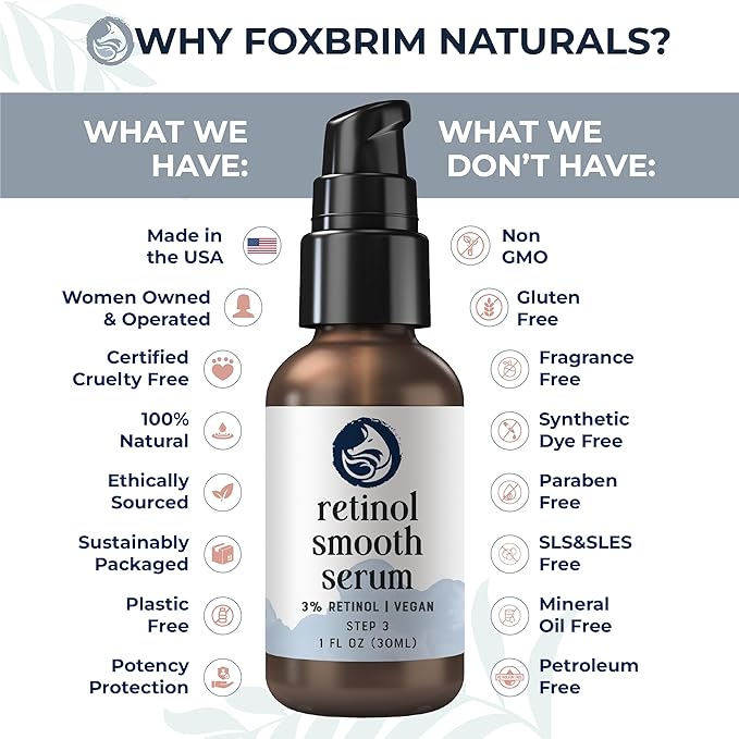 Retinol Face Serum - 3% Retinol - Anti Aging Night Serum - with Gotu Kola, Hyaluronic Acid, Horsetail Extract & Organic Jojoba Oil - 1oz by Foxbrim Naturals-Velvo Beauty