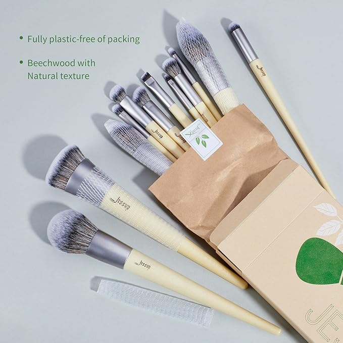 Jessup Vegan Makeup Brushes Set Premium Synthetic Powder Foundation Highlight Concealer Eyeshadow Blending Eyebrow Liner Spoolie Brush Set Burlywood 12pcs T327-Velvo Beauty