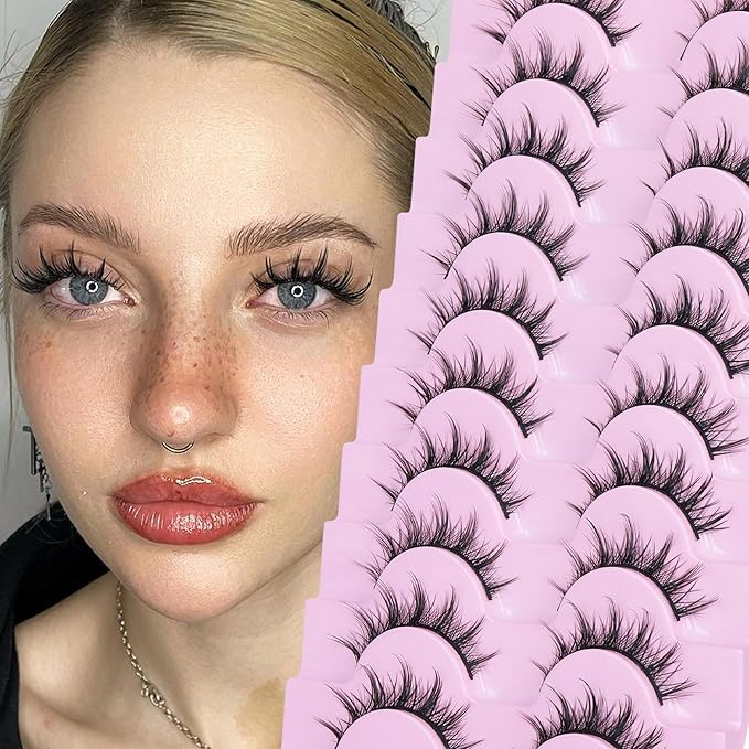 FANXITON Manga Lashes Wispy Natural Look Faux Eyelashes 10 Pairs Asian 3D False Eyelashes 14 mm Cat Eye Lashes Pack-Velvo Beauty