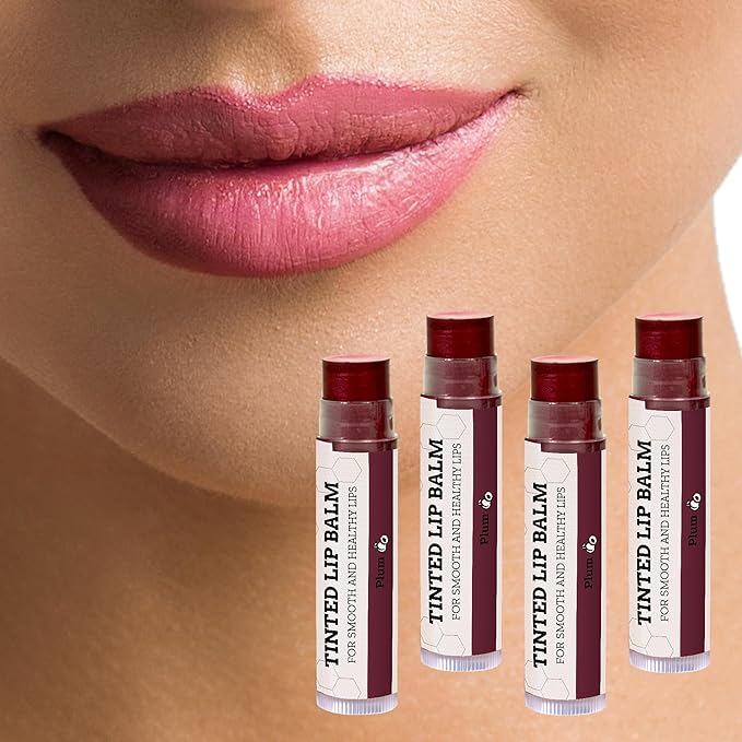 Tinted Lip Balm by Earth’s Daughter – 4 Pack of Plum Color – Beeswax, Coconut Oil, Cocoa Butter, Vitamin E – Moisturize and Beautify – Paraben Free-Velvo Beauty