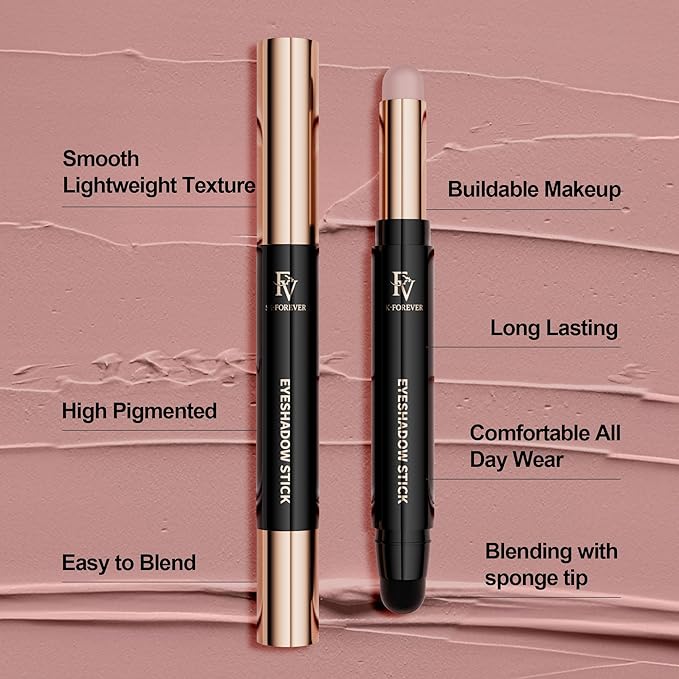FV Long Lasting Cream Eyeshadow Stick, Waterproof & High Pigmented Eye Shadow Sticks Duo with Blending Sponge, Crease-Proof & Natural Finish Eyeshadow Pencil, Sand Matte-Velvo Beauty