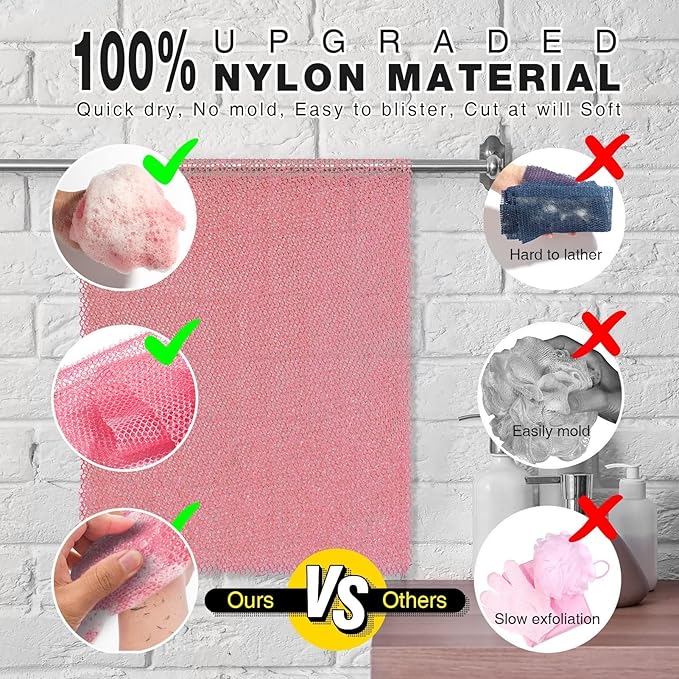 UJFQBH African Net Sponge African Net Long Net Bath Sponge Exfoliating Shower Body Scrubber Back Scrubber Skin Smoother,Great for Daily Use (Pink)-Velvo Beauty
