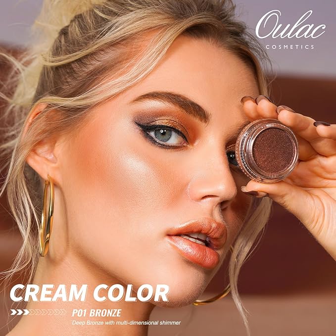 Oulac Light Pearl Cream Eyeshadow also for Highlighter Shimmer Eye Shadow Waterproof&Long Lasting with Moisturizing Formula Blendable Shimmer Eye Make-up,Vegan & Cruelty-Free,6g P04-Velvo Beauty