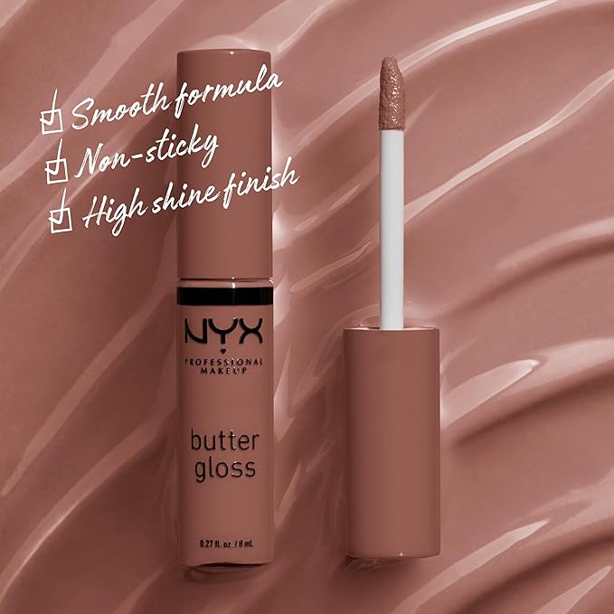 NYX PROFESSIONAL MAKEUP Butter Gloss Brown Sugar, Non-Sticky Lip Gloss - Butterscotch (Neutral Light Brown)-Velvo Beauty