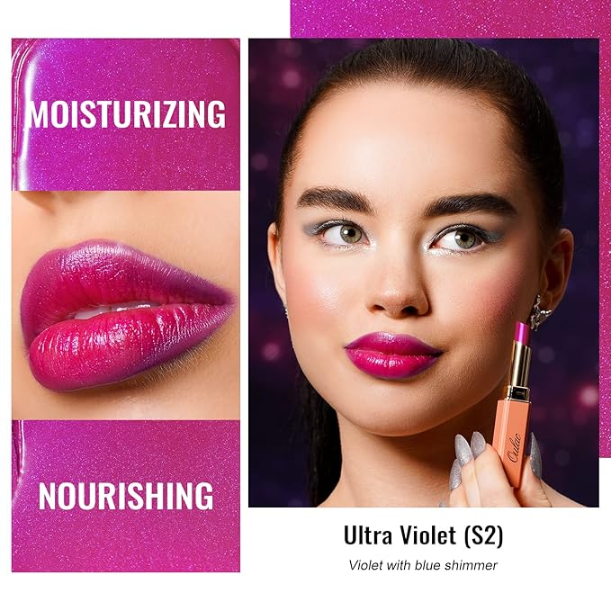 Oulac Moisture Pink Purple Lipstick - 2 in 1 Shimmer Lipstick & Lip Balm, Juicy & Glossy Finish, Long Lasting Hydrating, Smooth for Dry, Cracked and Chapped Lips, Vegan 2.2g/0.07oz (S02)-Velvo Beauty
