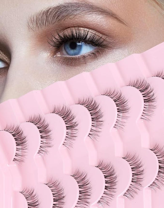 Lashes Natural CLear Band Wispy False Eyelashes Natural Look Flared Strip Eyelash False Eye Lash Soft 7 Pairs Everyday SF-04-Velvo Beauty