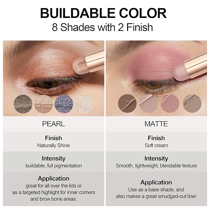 FV Cream Shimmer Eyeshadow Stick,Long Lasting & Waterproof, Multi-Use & High Pigment Eyeshadow Makeup Stick, Pearl Shimmer-Velvo Beauty