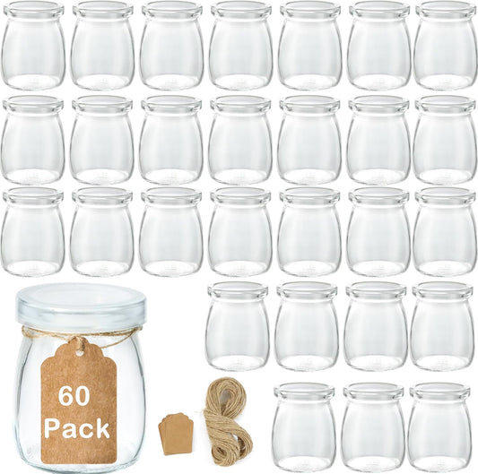 Mini Pudding Jars 60Pack, 3.4 oz Glass Favor Jar with Lids, Candle jars,Yogurt Containers with Lids, Mason Jar,Bath Salt Jars Wedding Favors Honey Pot-Velvo Beauty