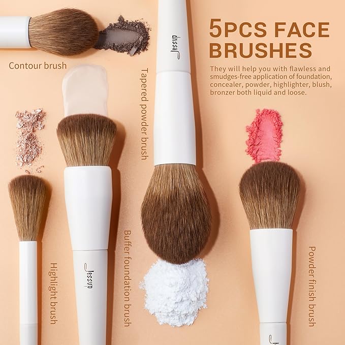 Jessup Makeup Brushes 14Pcs Makeup Brush Set Premium Synthetic Powder Foundation Contour Blush Concealer Eye Shadow Blending Liner Make Up Brush Kit Light Grey T329-Velvo Beauty
