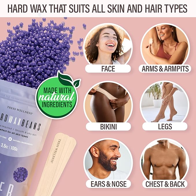 Tress Wellness Waxing Kit for Sensitive Skin – Safe for Face & Skin, Prep & Aftercare Spray, Easy to Use – At-Home Kit for Face, Bikini, Brazilian & Full Body - Digital Display, Dusty Pink Air-Velvo Beauty