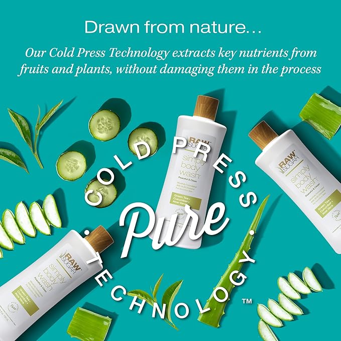 RAW SUGAR Sensitive Skin Simply Body Wash - Green Tea + Cucumber + Aloe Vera, Moisturizing & Brightening Bath & Shower Gel, Sulfate-Free, Paraben-Free & Vegan (Pack of 3)-Velvo Beauty