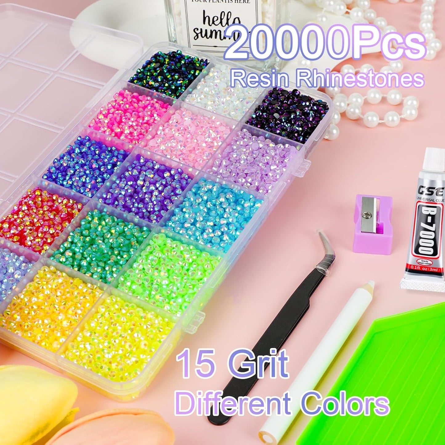 Canvalite 18000PCS Nail Rhinestones for Crafting, Multicolor 3mm Flatback Rainbow Gems, Bedazzling Crystal with 4Pcs 2.5g Jewelry Glue for DIY Crafts Clothing Shoes Nail Art,Stocking Stuffers Gifts-Velvo Beauty